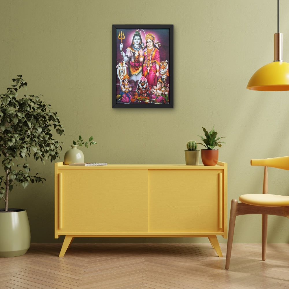 Shiv Parivar Wall Art – Lord Shiva, Goddess Parvati, Ganesha & Kartikeya Hindu God Photo Frame