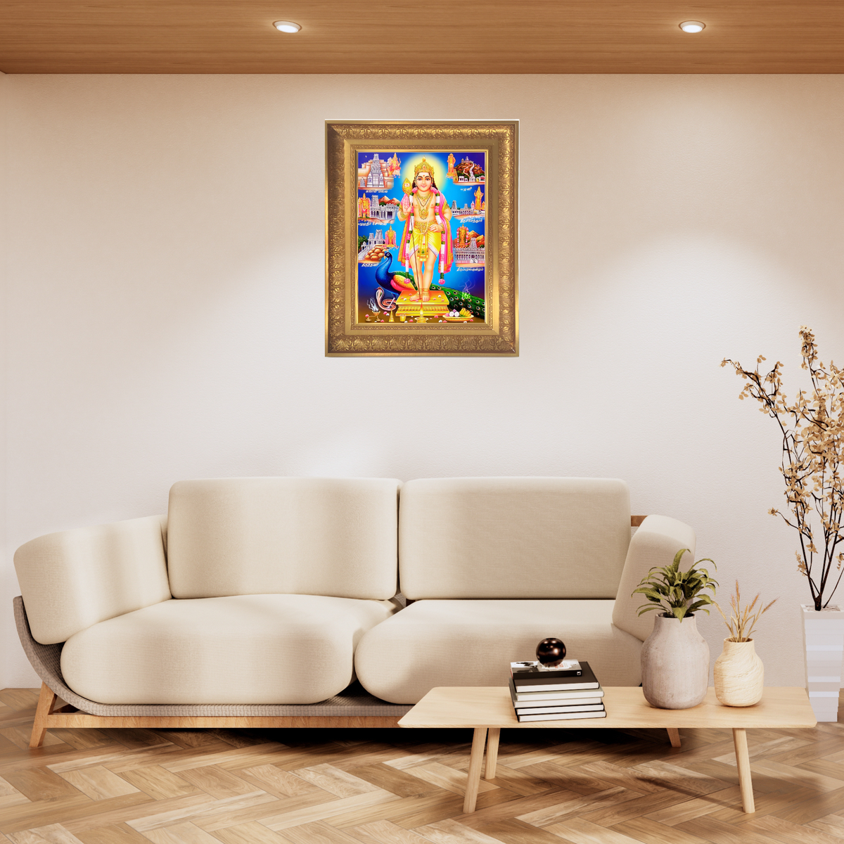 Premium Lord Murugan Wall Art – Subramanya Swamy Kartikeya Hindu God Photo Frame