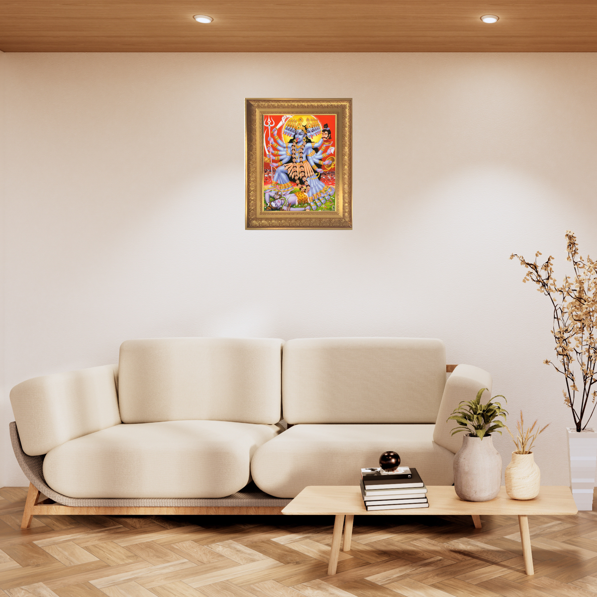 Premium Goddess Kali Wall Art – Maa Mahakali Fierce Form Hindu Goddess Devotional Photo Frame