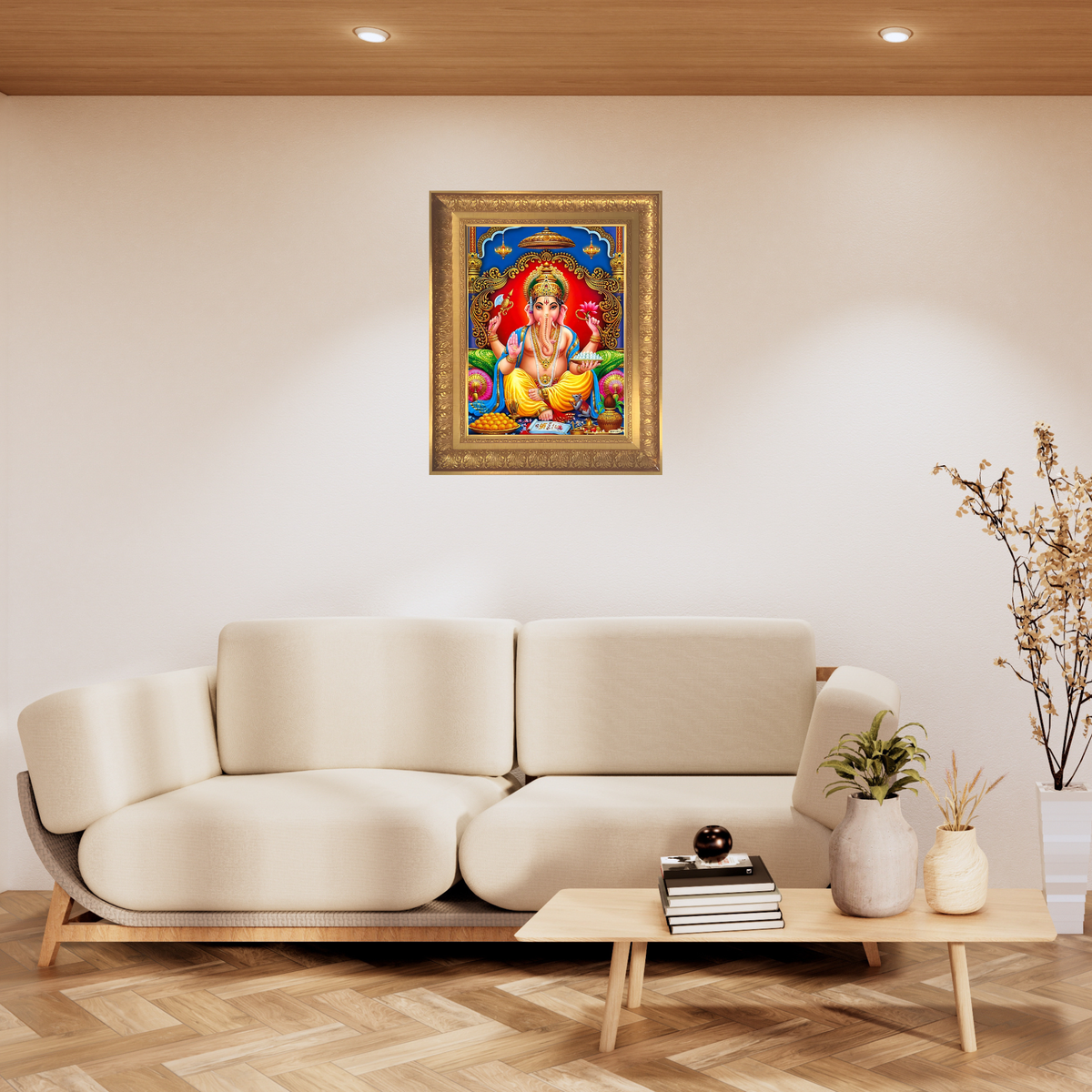 Premium Lord Ganesha Wall Art – Ganpati Bappa Hindu God Devotional Photo Frame