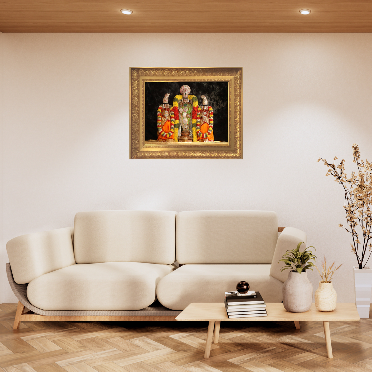 Premium Lord Venkateswara Wall Art – Tirupati Balaji with Sridevi & Bhudevi Hindu God Photo Frame