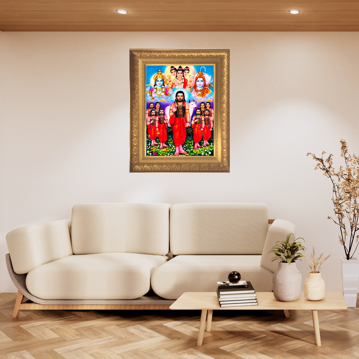 Premium Navnath Maharaj Wall Art – Hindu God with Divine Trinity Photo Frame
