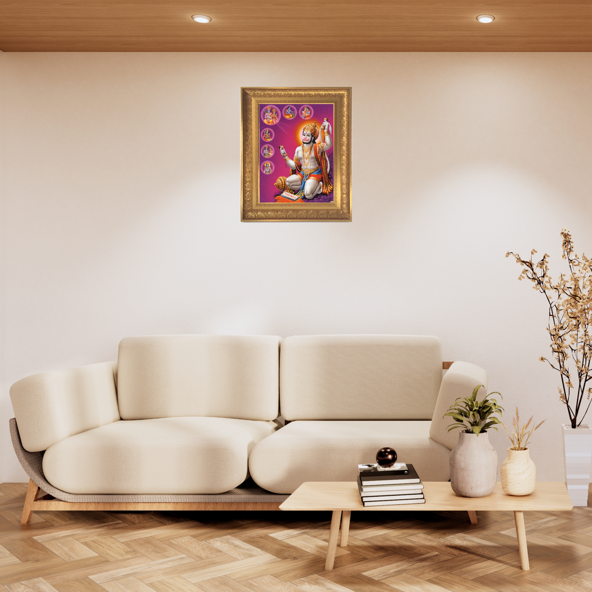 Premium Lord Hanuman Wall Art – Musical Hanuman with Divine Avatars Hindu God Photo Frame