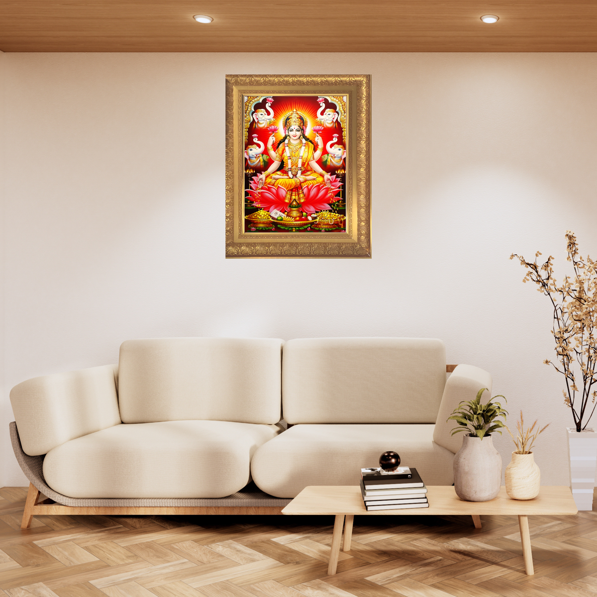 Premium Goddess Lakshmi Wall Art – Lakshmi Devi with Elephants Hindu Goddess Photo Frame