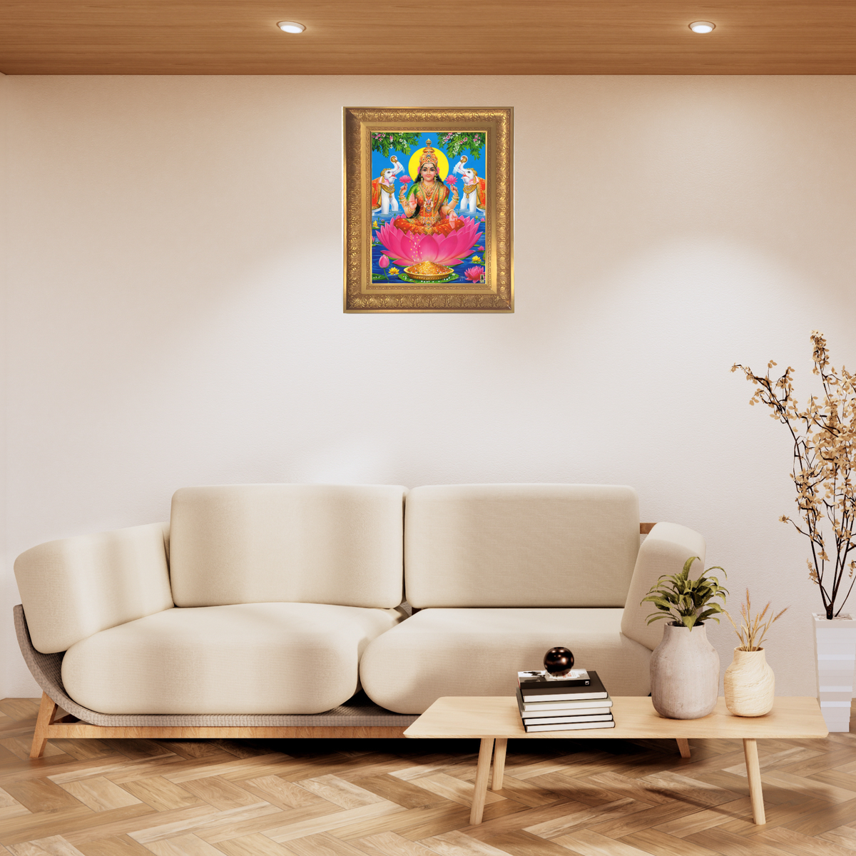 Premium Gaja Lakshmi Wall Art – Goddess Lakshmi with Elephants Hindu Goddess Photo Frame
