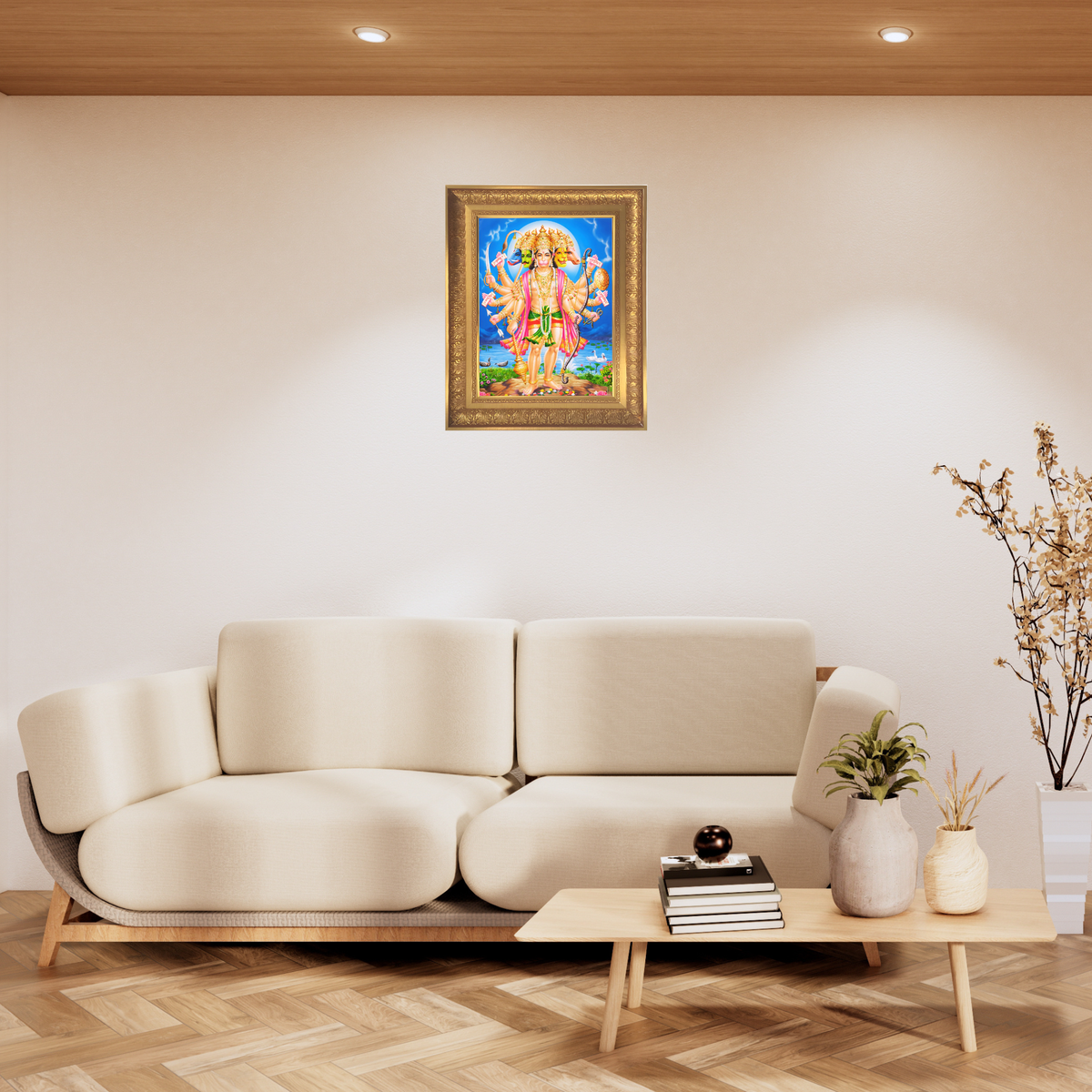 Premium Panchmukhi Hanuman Wall Art – Five-Faced Lord Hanuman Hindu God Photo Frame