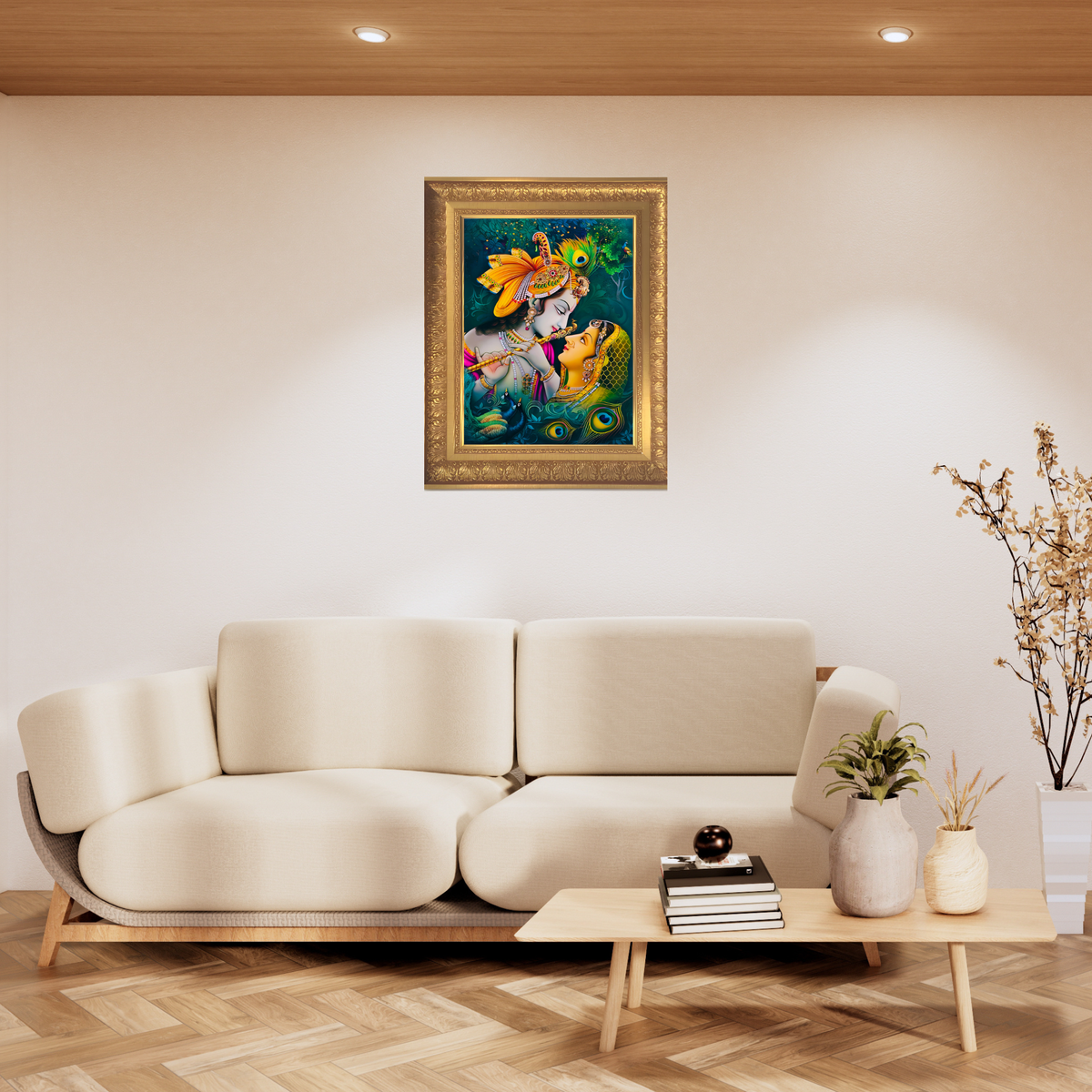 Premium Radha Krishna Wall Art – Lord Krishna and Radha Hindu Devotional Photo Frame