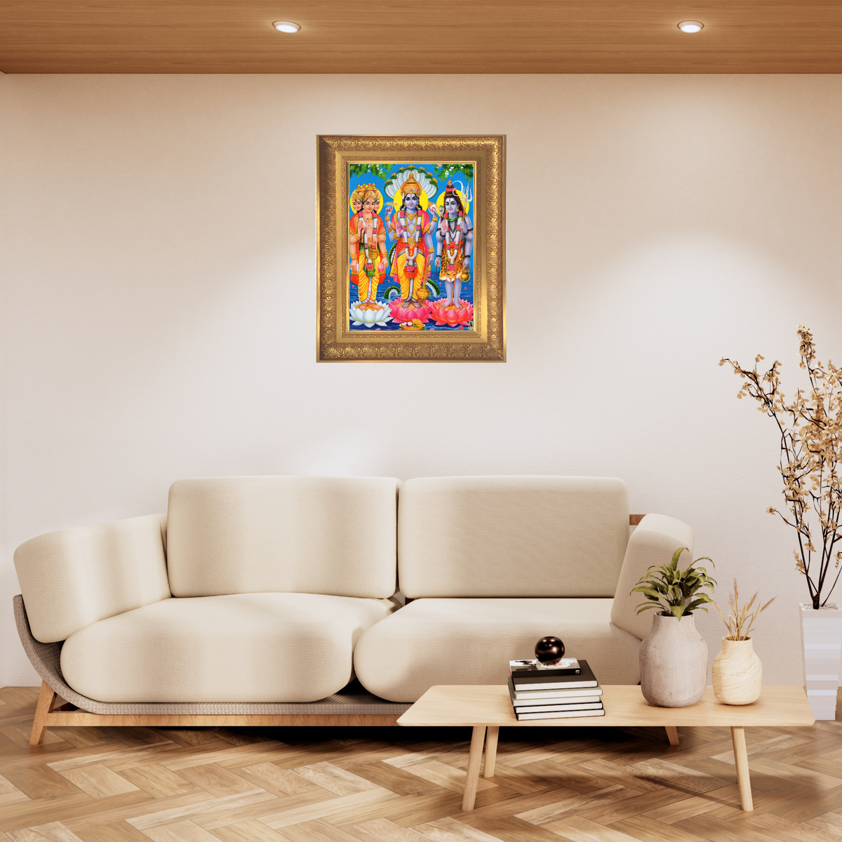 Premium Trimurti Wall Art – Lord Brahma, Vishnu and Shiva Hindu Gods Photo Frame