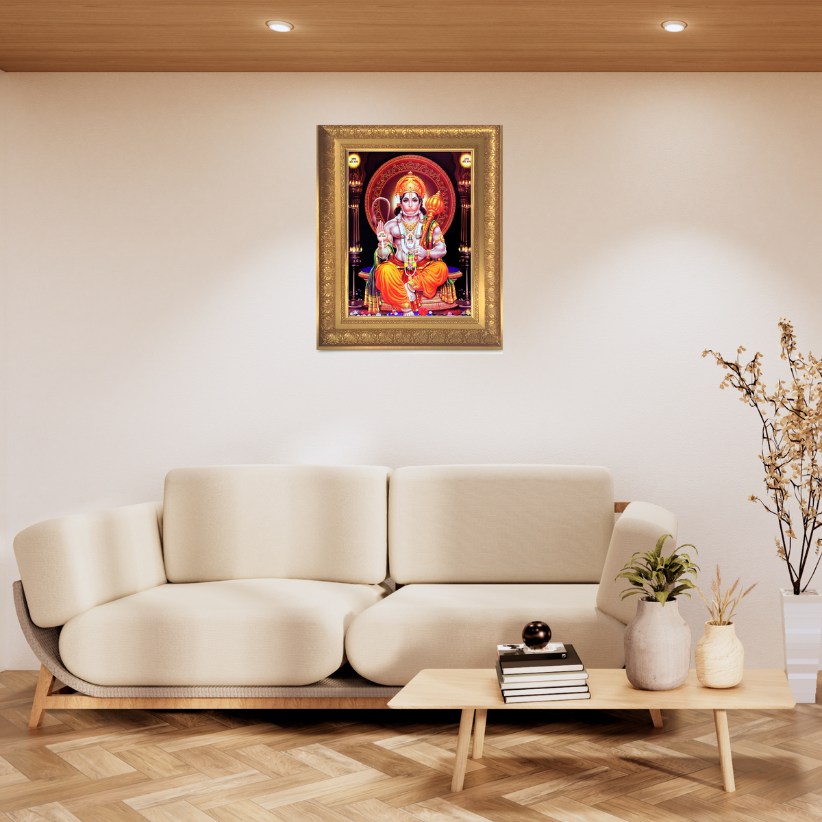 Premium Lord Hanuman Wall Art – Lord Hanuman with Gada Hindu God Photo Frame