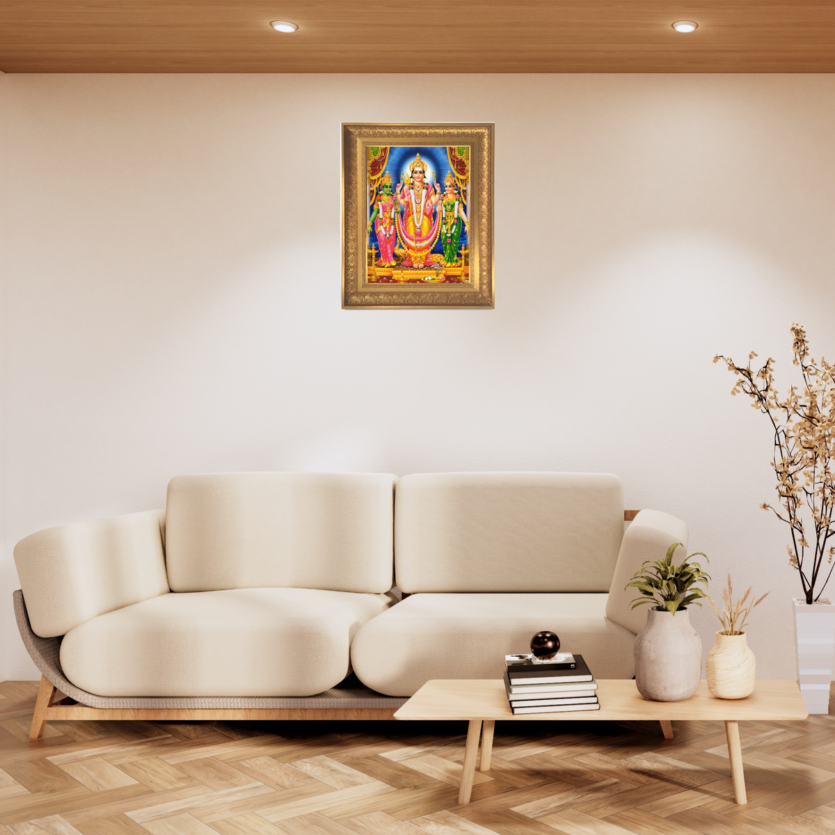 Premium Lord Vishwakarma Wall Art – Vishwakarma Hindu God with Hamsa Devotional Photo Frame