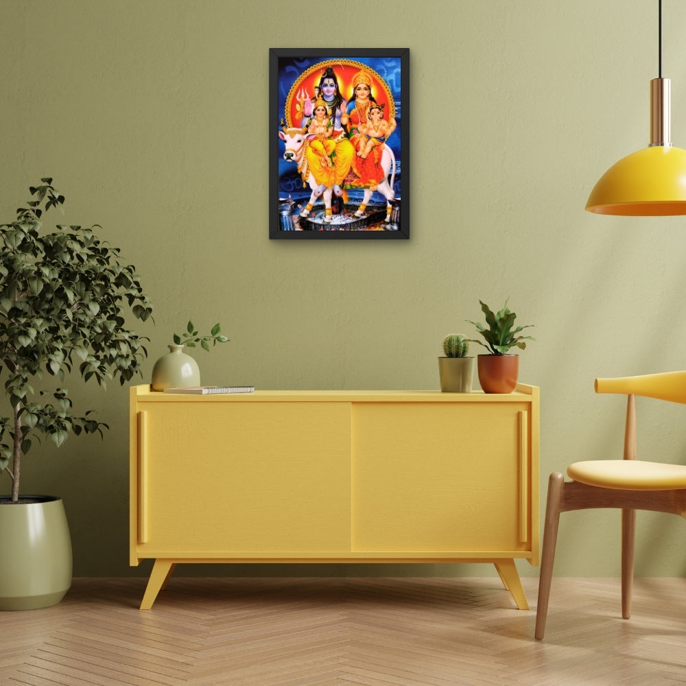 Shiva Parivar Wall Art – Lord Shiva, Goddess Parvati, Ganesha & Kartikeya Hindu God Photo Frame