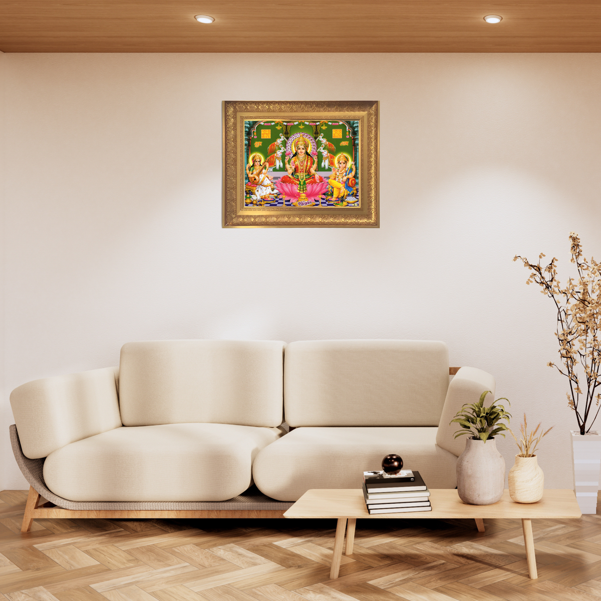 Premium Goddess Lakshmi, Saraswati & Ganesha Wall Art – Hindu Gods of Wealth, Knowledge and Prosperity Photo Frame