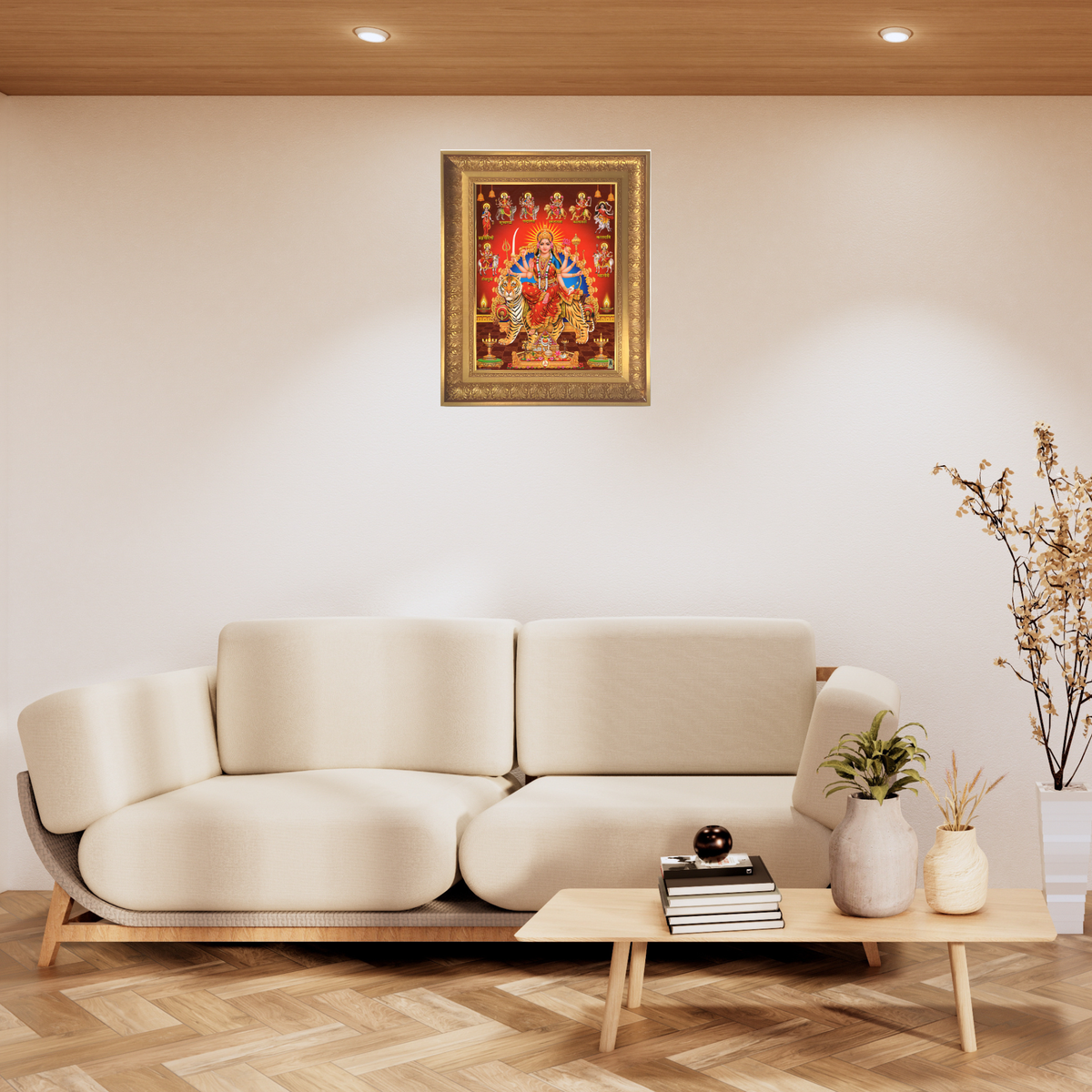 Premium Navadurga Wall Art – Maa Durga with Nine Forms of Goddess Durga Hindu Religious Photo Frame