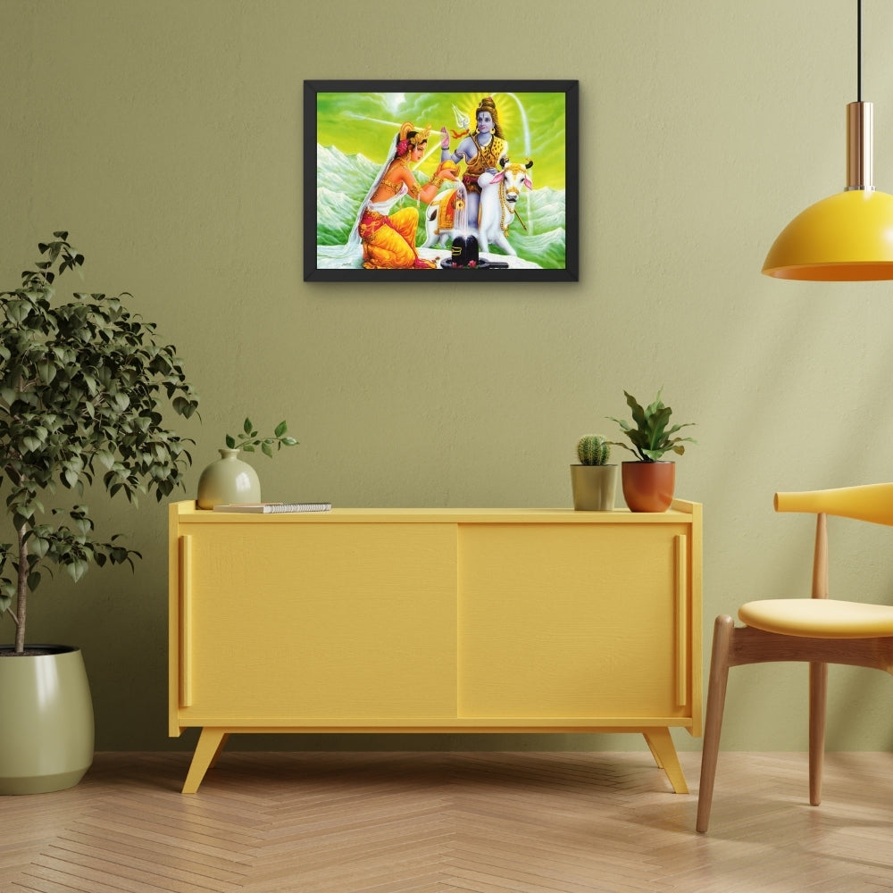 Lord Shiva with parwathi wall art- Goddess Parwathi with shiva and cow photo frame