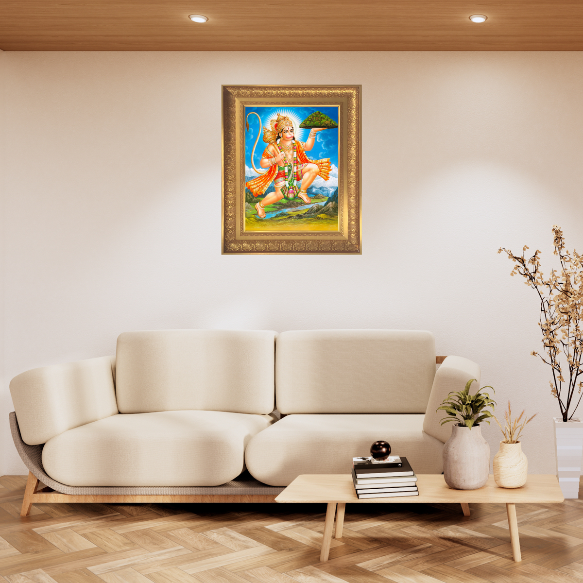 Premium Lord Hanuman Wall Art – Hindu God Photo Frame for Home & Puja Room