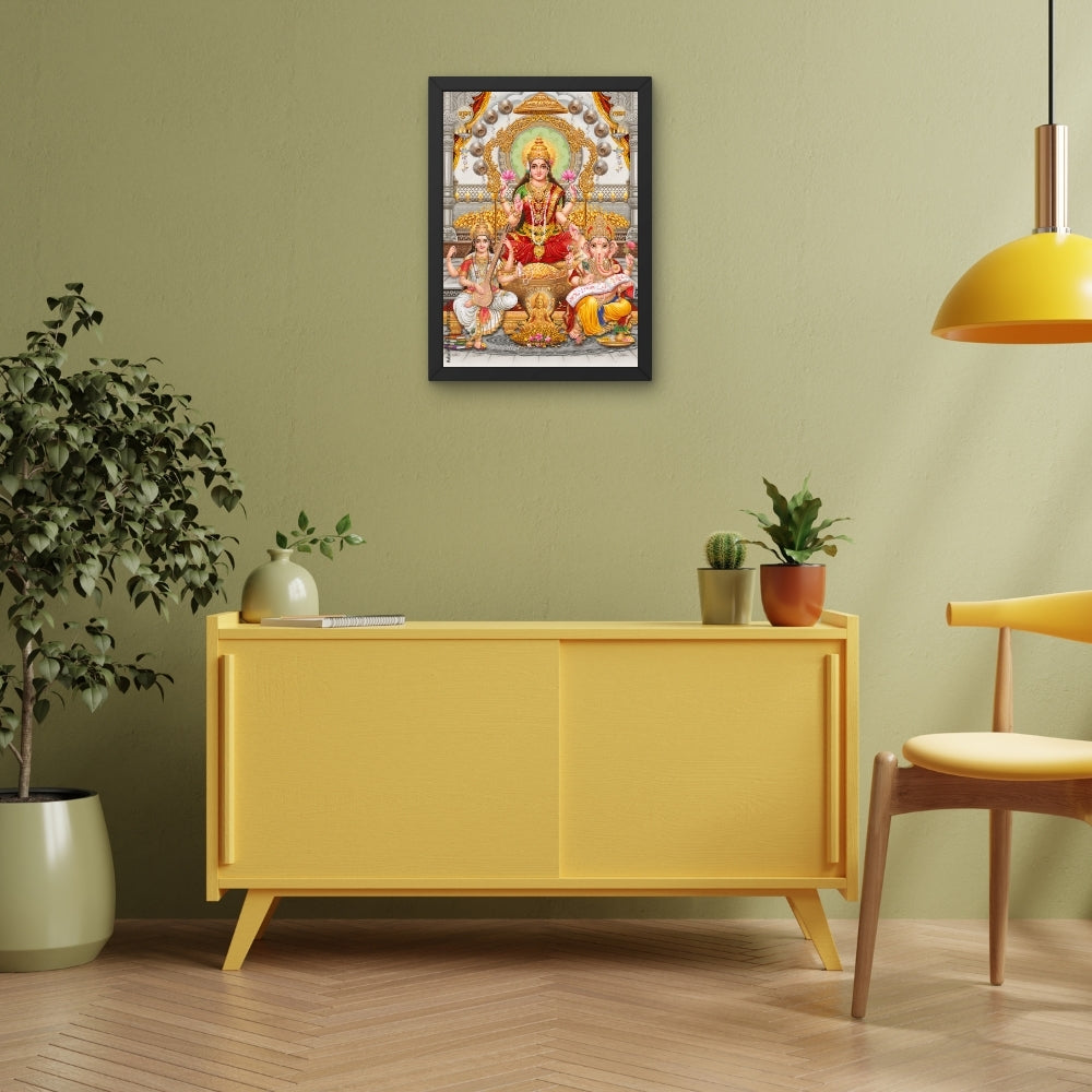 Lakshmi Ganesha Saraswati Wall Art – Hindu Goddess Lakshmi, Lord Ganesha & Goddess Saraswati Photo Frame