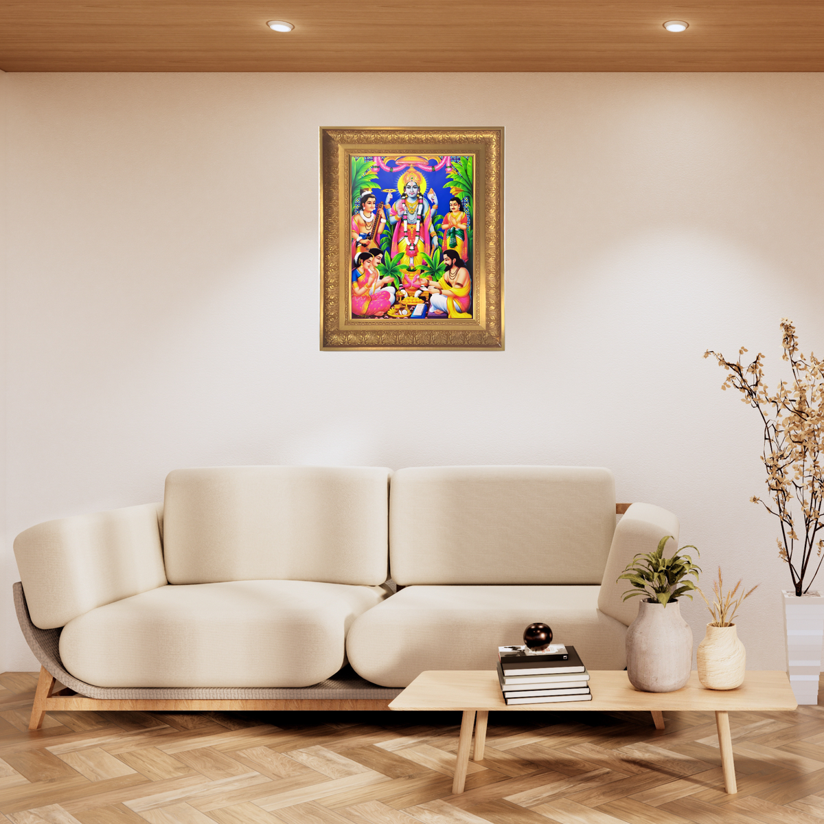 Premium Sri Satyanarayana Swamy Wall Art – Lord Vishnu Devotional Puja Photo Frame