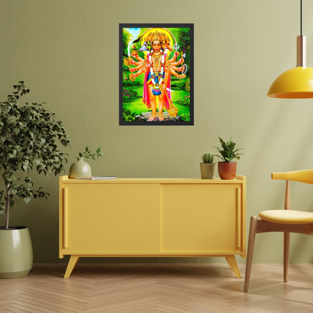 Panchmukhi Hanuman Wall Art – Five-Faced Lord Hanuman Hindu God Framed Photo