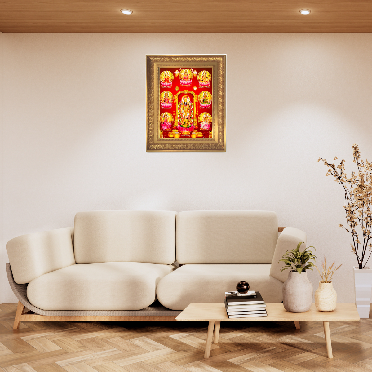 Premium Ashta Lakshmi & Lord Venkateswara Wall Art – Eight Forms of Goddess Lakshmi and Balaji Hindu God Photo Frame