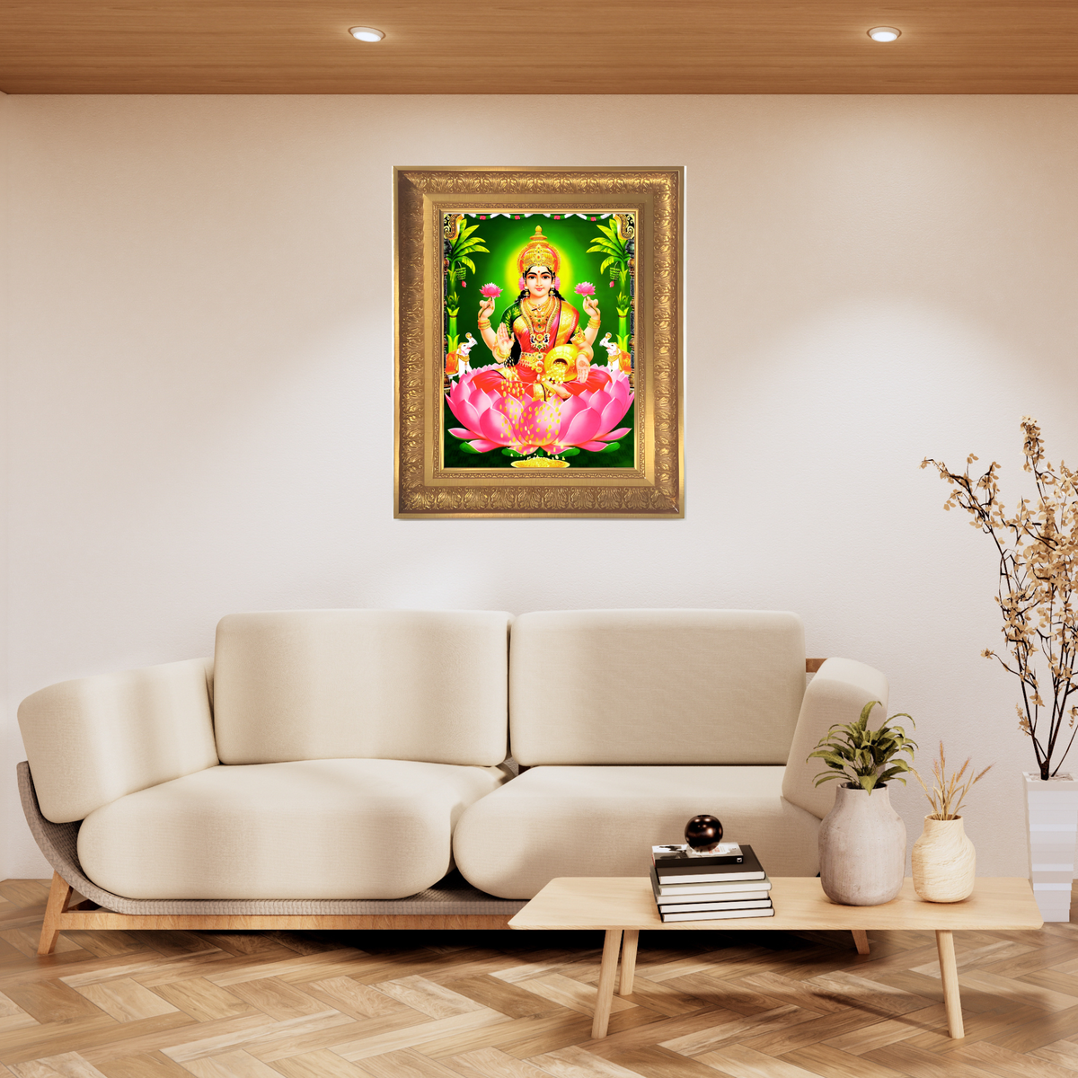 Premium Goddess Lakshmi Wall Art – Maa Lakshmi with Elephants Hindu Goddess Photo Frame