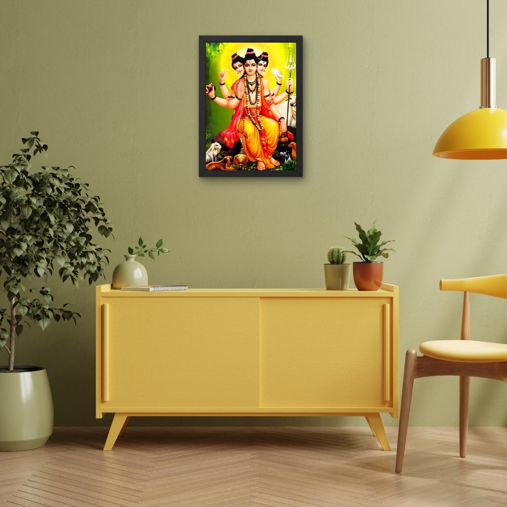 Dattatreya Wall Art – Lord Dattatreya Three-Faced Hindu God Photo Frame