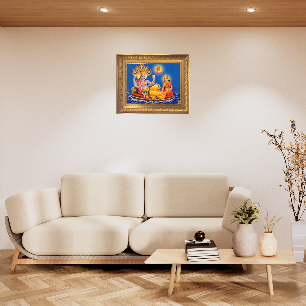 Premium Lakshmi Narayana Wall Art – Lord Vishnu with Goddess Lakshmi Hindu God Photo Frame
