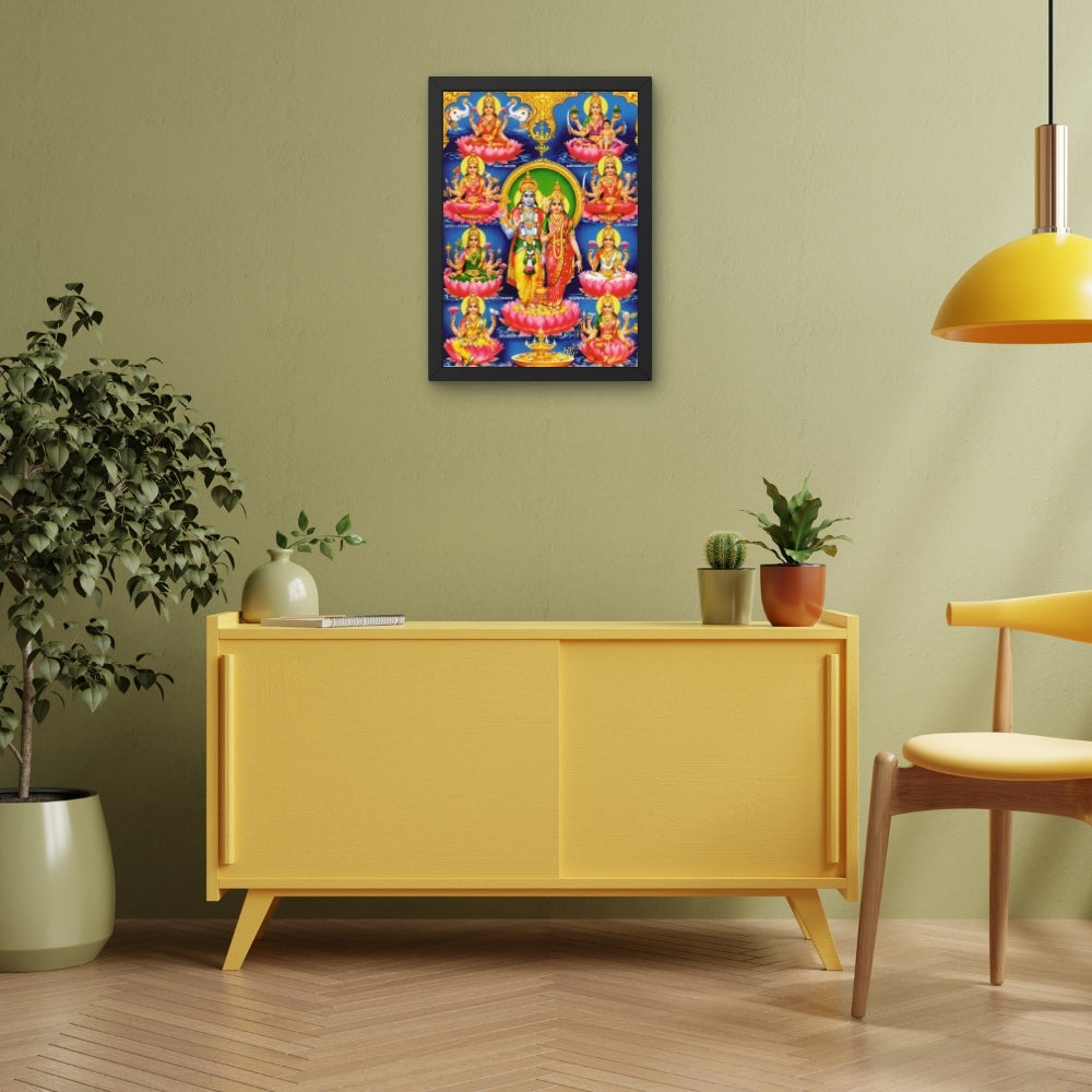 Lord Vishnu with Ashta Laxmi wall art- Goddess Ashtalaxmi with Vishnu photo frame
