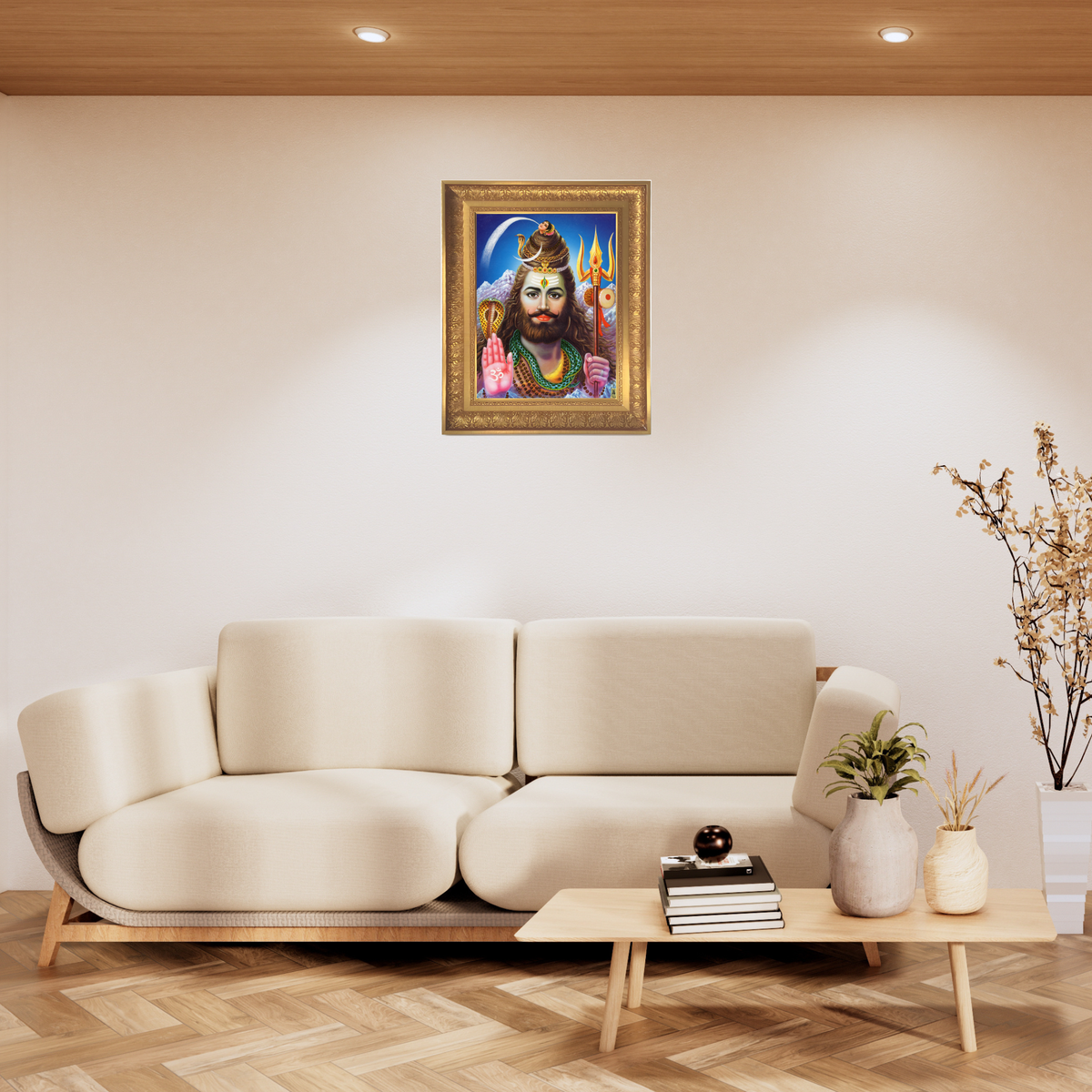 Premium Lord Shiva Wall Art – Mahadev Trishul Shiva Hindu God Photo Frame