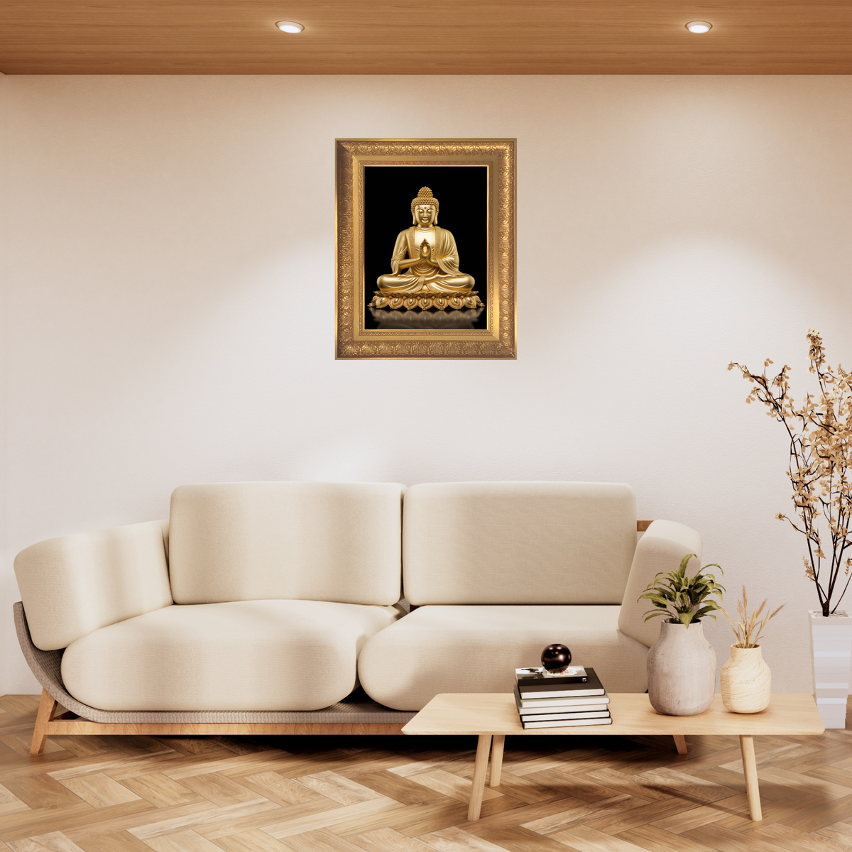 Premium Golden Buddha Wall Art – Lord Buddha Meditation & Peace Spiritual Photo Frame