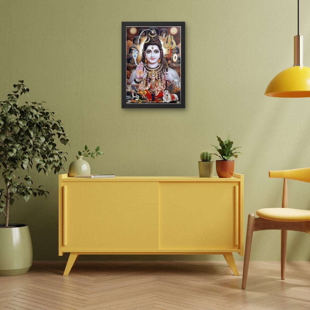 Lord Shiva Wall Art – Mahadev with Parvati, Ganesha & Kartikeya Hindu God Photo Frame