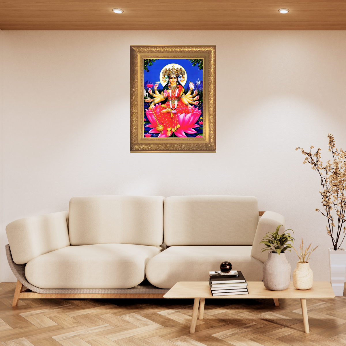 Premium Panchmukhi Gayatri Mata Wall Art – Five-Faced Goddess Gayatri Photo Frame | Hindu Spiritual Home Décor