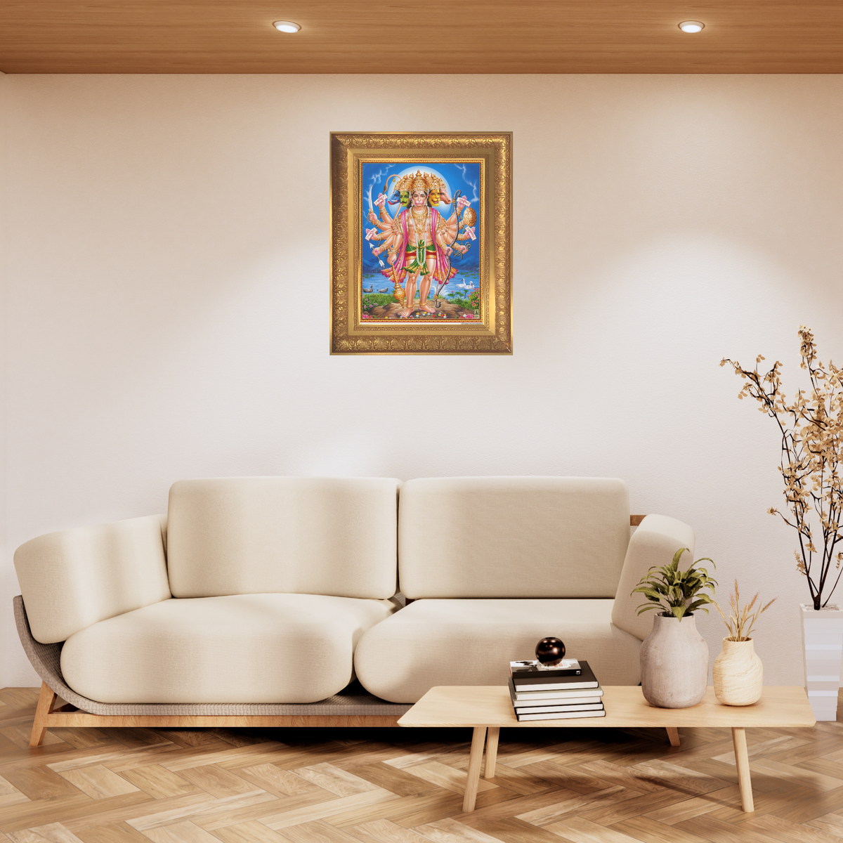 Premium Panchmukhi Hanuman Wall Art – Five-Faced Lord Hanuman Hindu God Photo Frame