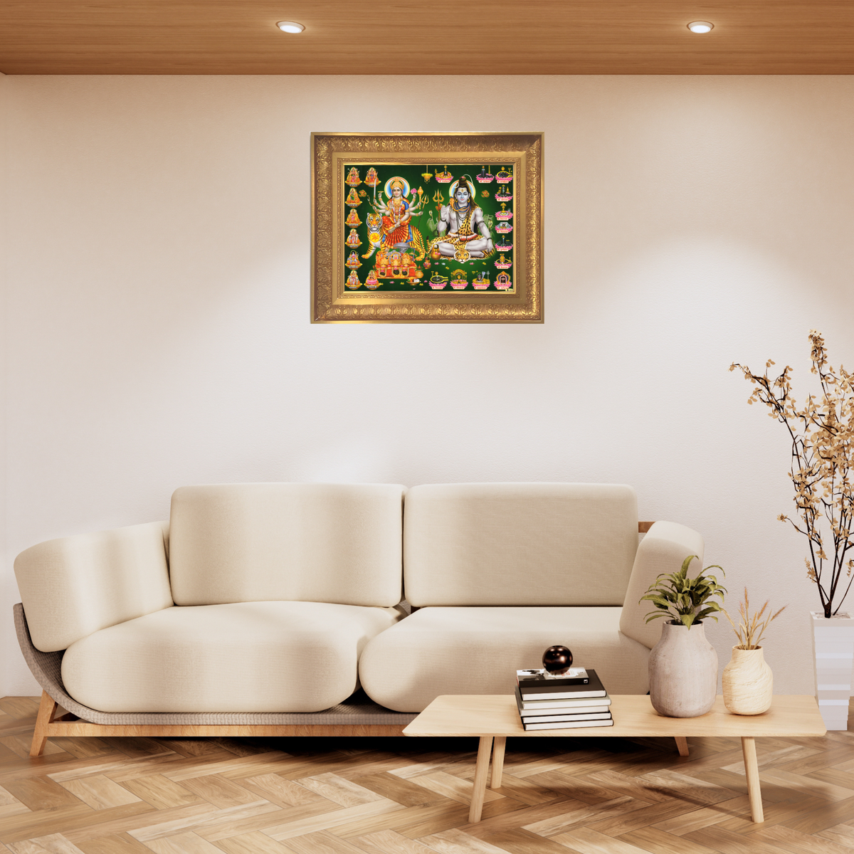 Premium Lord Shiva & Goddess Durga Wall Art – Shiv Shakti Hindu God Photo Frame