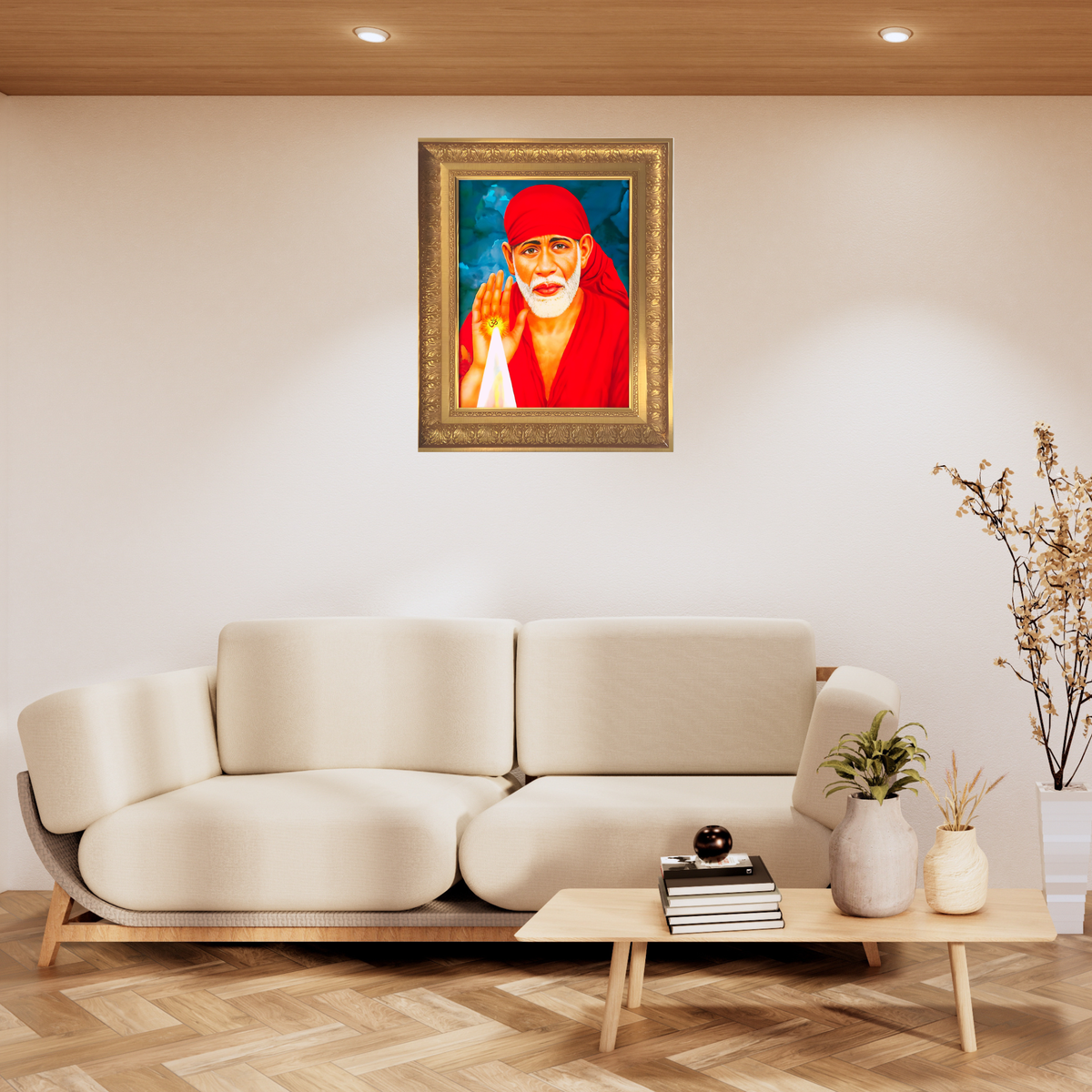 Premium Shirdi Sai Baba Wall Art – Sai Baba Photo Frame | Spiritual Hindu Religious Home Décor