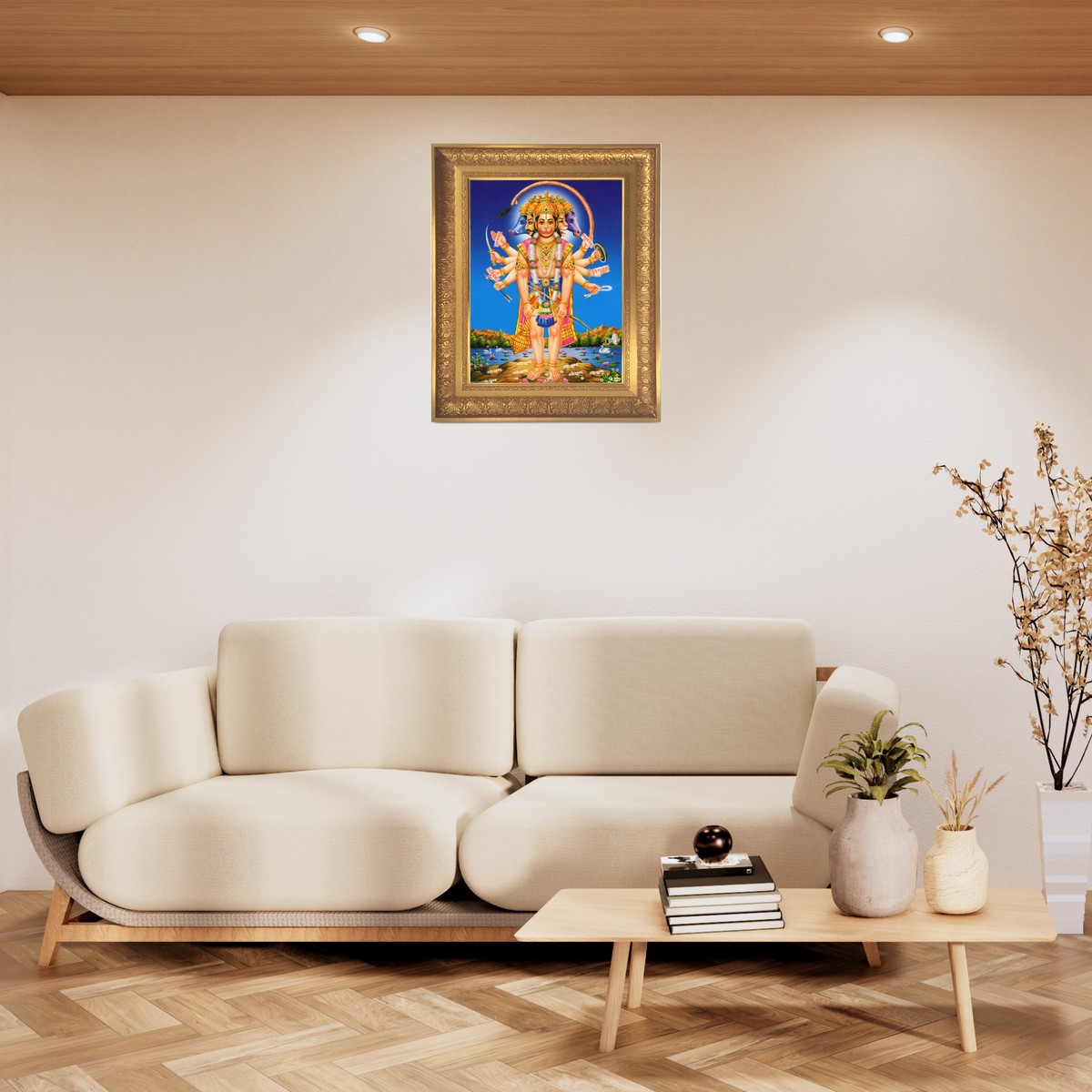 Premium Panchmukhi Hanuman Wall Art – Five-Faced Lord Hanuman Hindu God Photo Frame