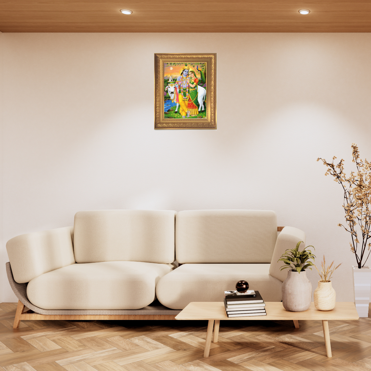 Premium Radha Krishna Wall Art – Lord Krishna and Radha Hindu God Devotional Photo Frame
