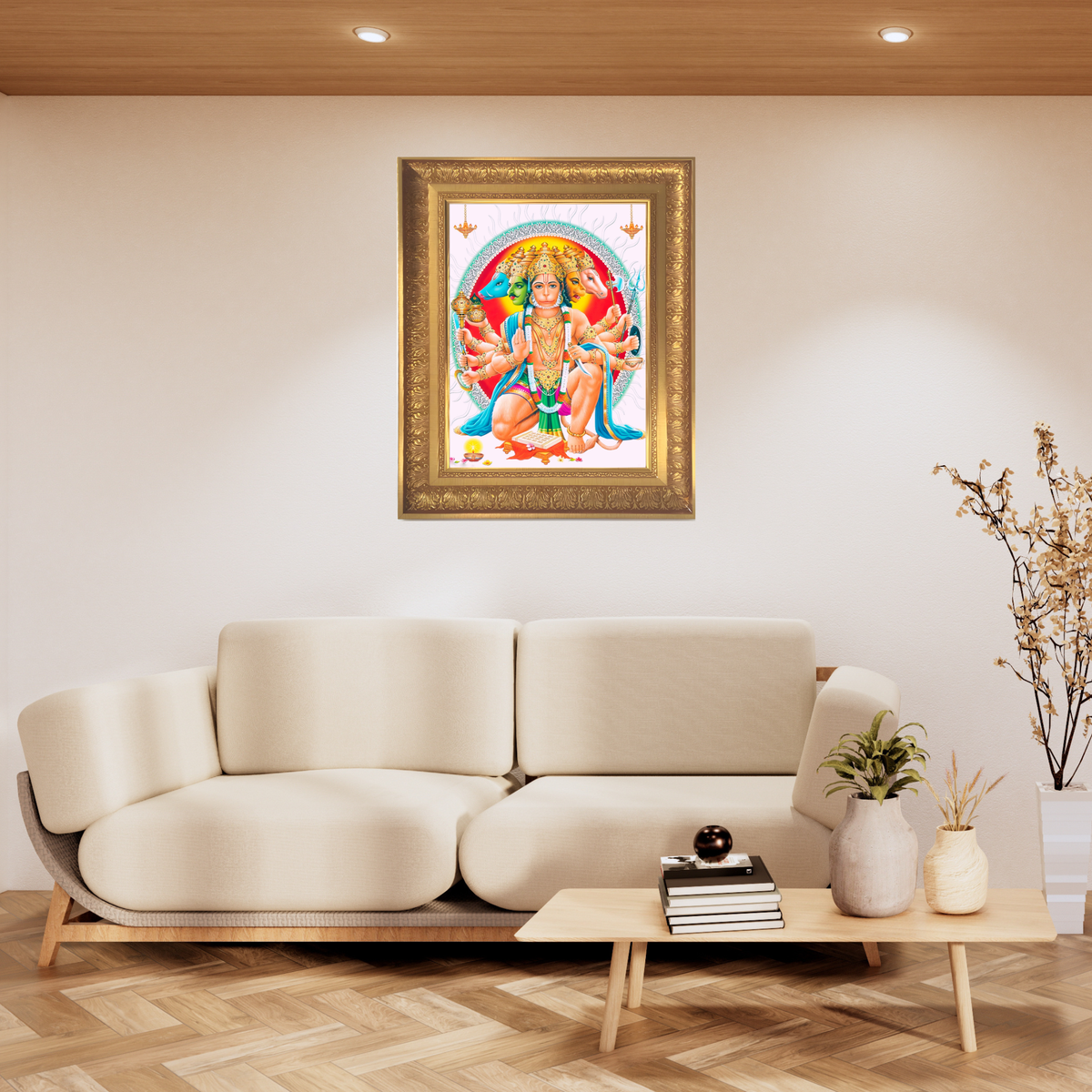 Premium Panchmukhi Hanuman Wall Art – Five-Faced Lord Hanuman Hindu God Photo Frame