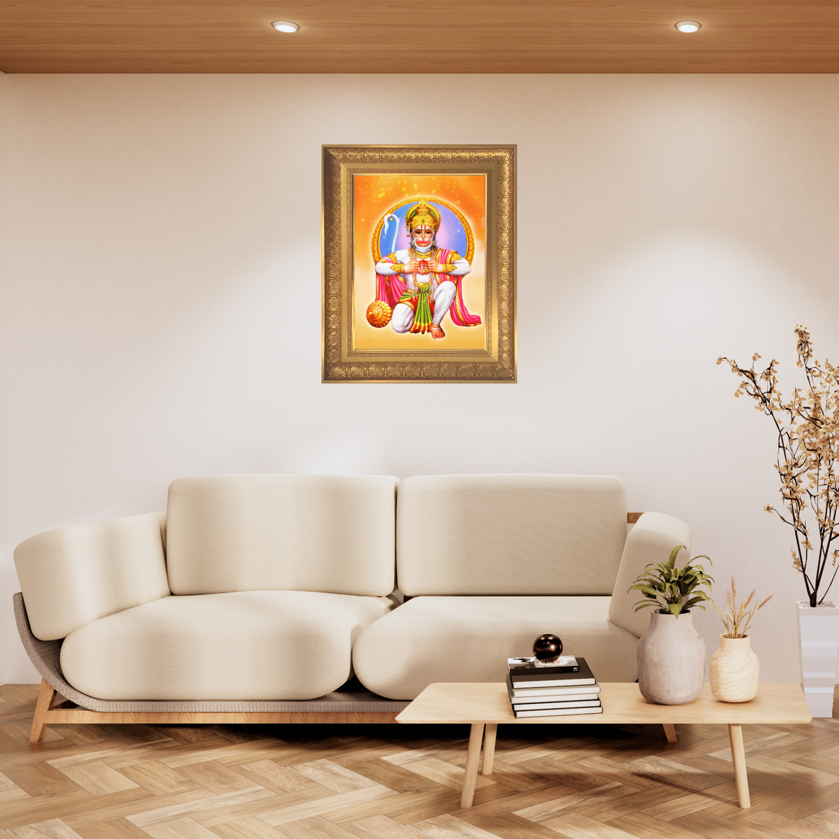 Premium Lord Hanuman Wall Art – Shri Hanuman Hindu God Photo Frame with Ram Darshan