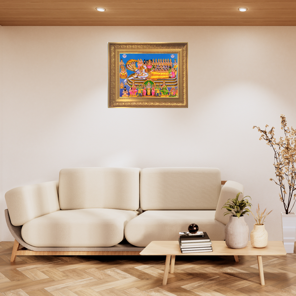 Premium Lord Vishnu Wall Art – Anant Shayan Vishnu Hindu God Photo Frame