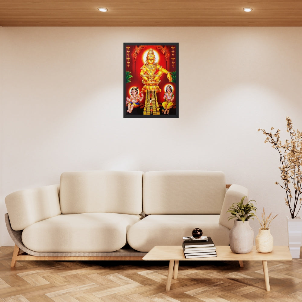 Lord  Ayyappa wall art -Ayyappa swamy with Ganapathi and Karthikeya Hindhu God Photo Frame