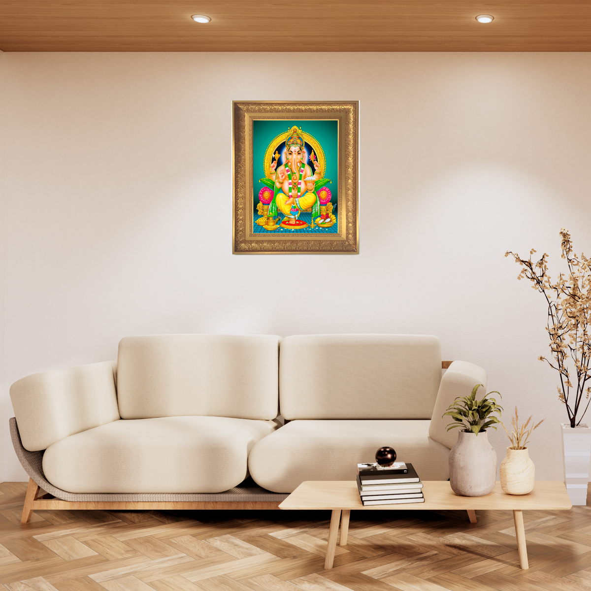 Premium Lord Ganesha Wall Art – Sri Vinayaka Hindu God Devotional Photo Frame