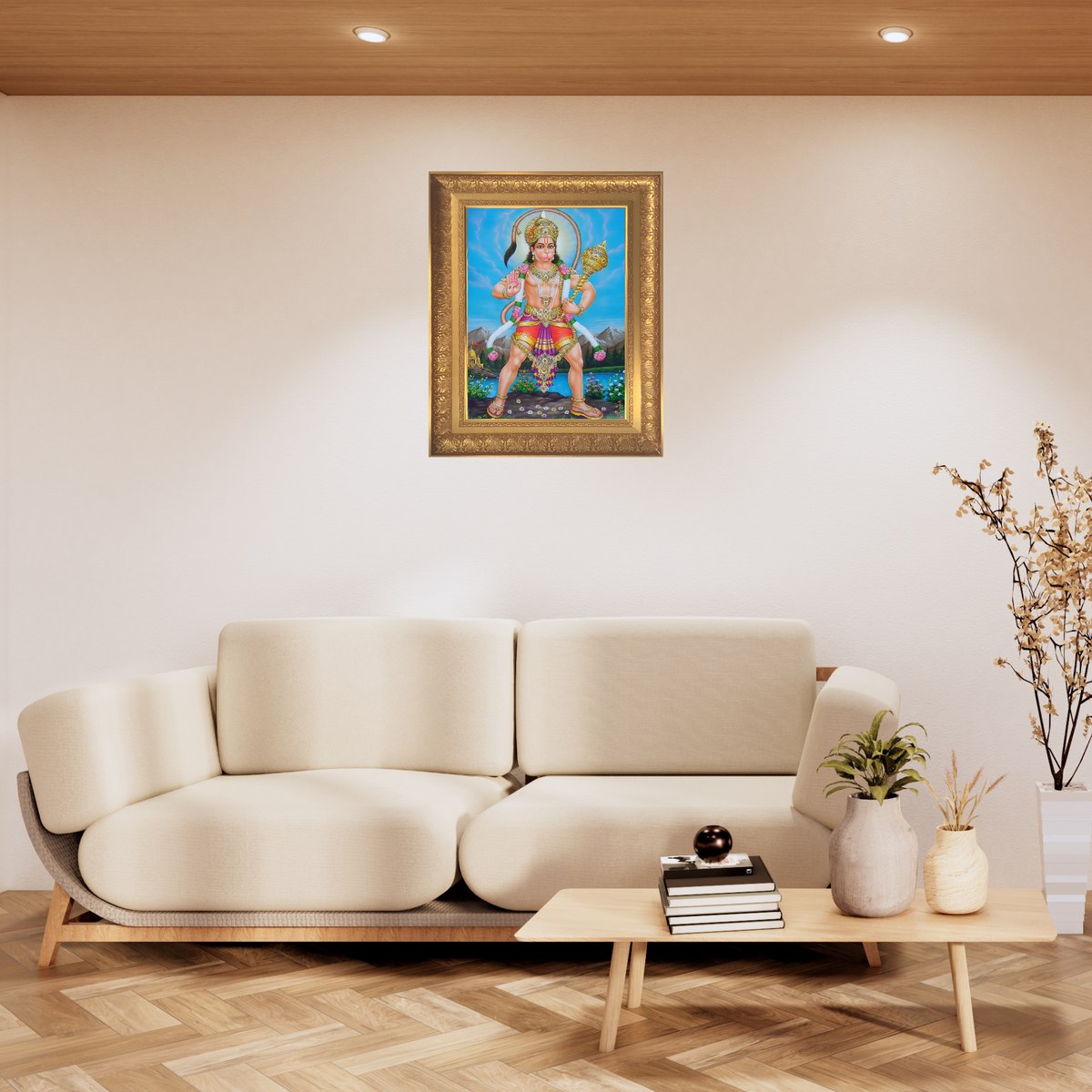 Premium Lord Hanuman Wall Art – Lord Hanuman with Gada Hindu God Photo Frame