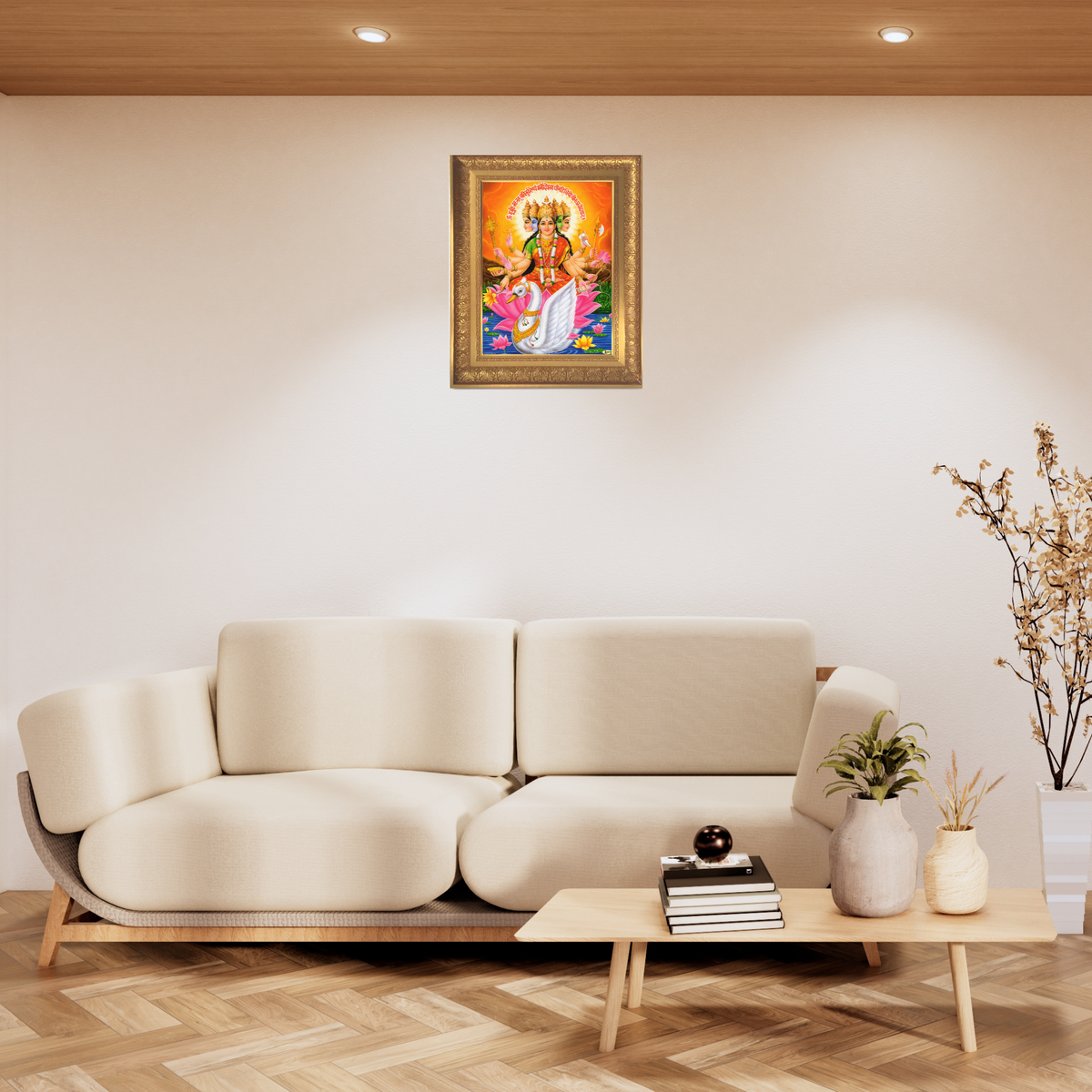 Premium Goddess Gayatri Devi Wall Art – Panchmukhi Gayatri Mata Hindu Goddess Photo Frame