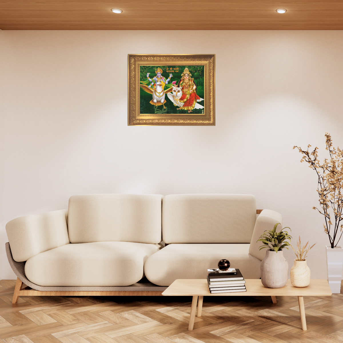 Premium Lakshmi Narayana Wall Art – Lord Vishnu and Goddess Lakshmi Hindu God Photo Frame