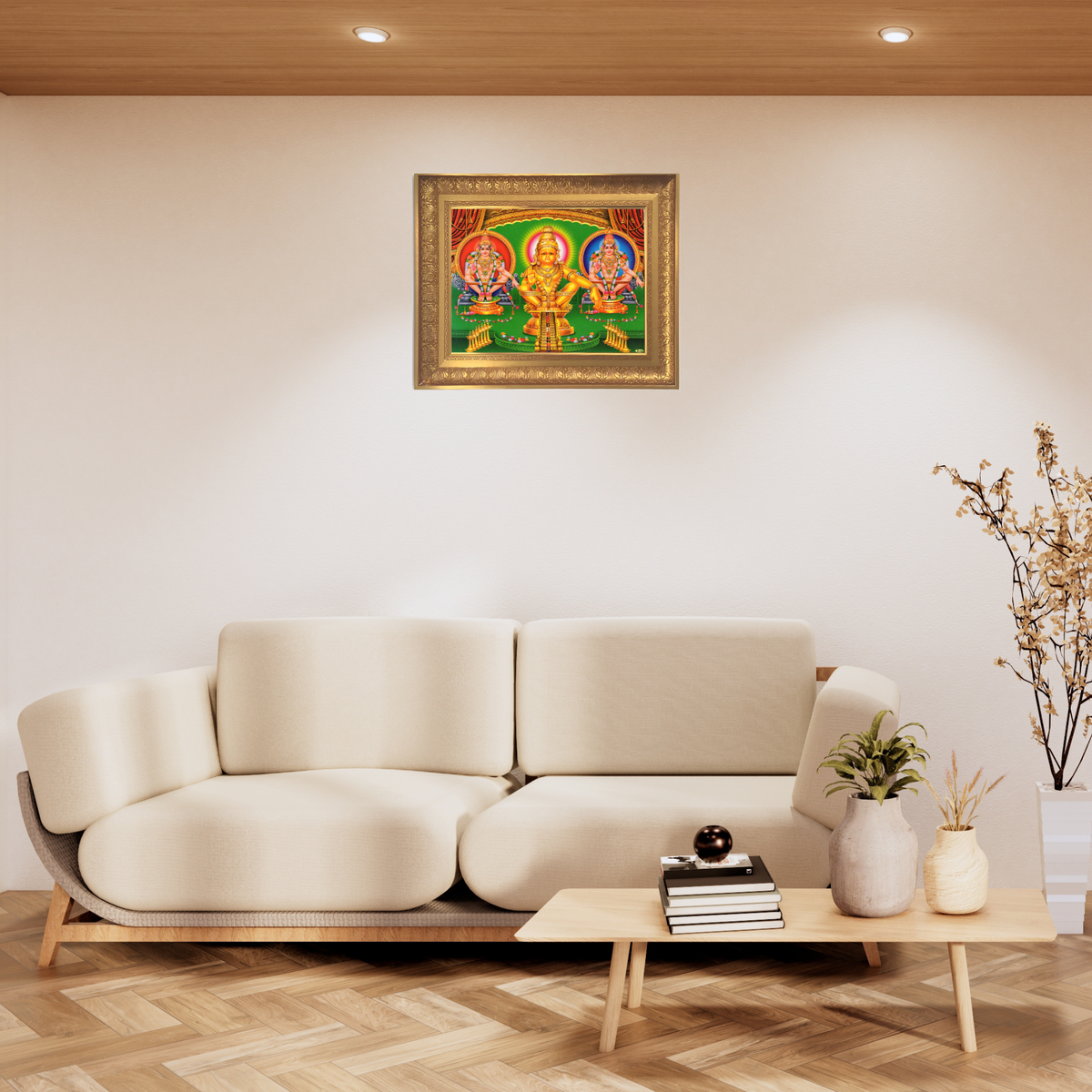 Premium Ayyappa Swamy Wall Art – Lord Ayyappa with Poorna and Pushkala Hindu God Photo Frame