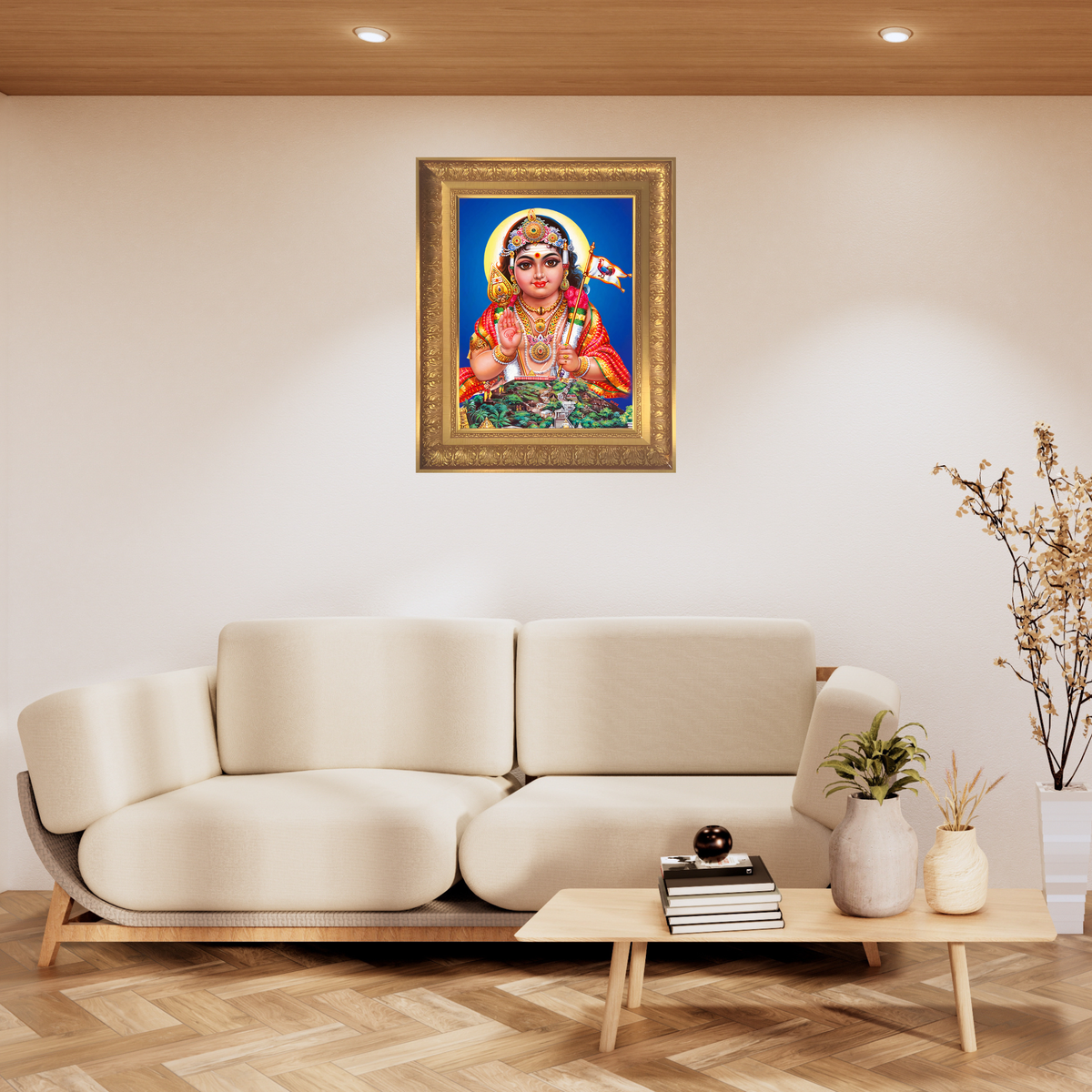 Premium Lord Murugan Wall Art – Subramanya Swamy Hindu God Photo Frame for Home Décor