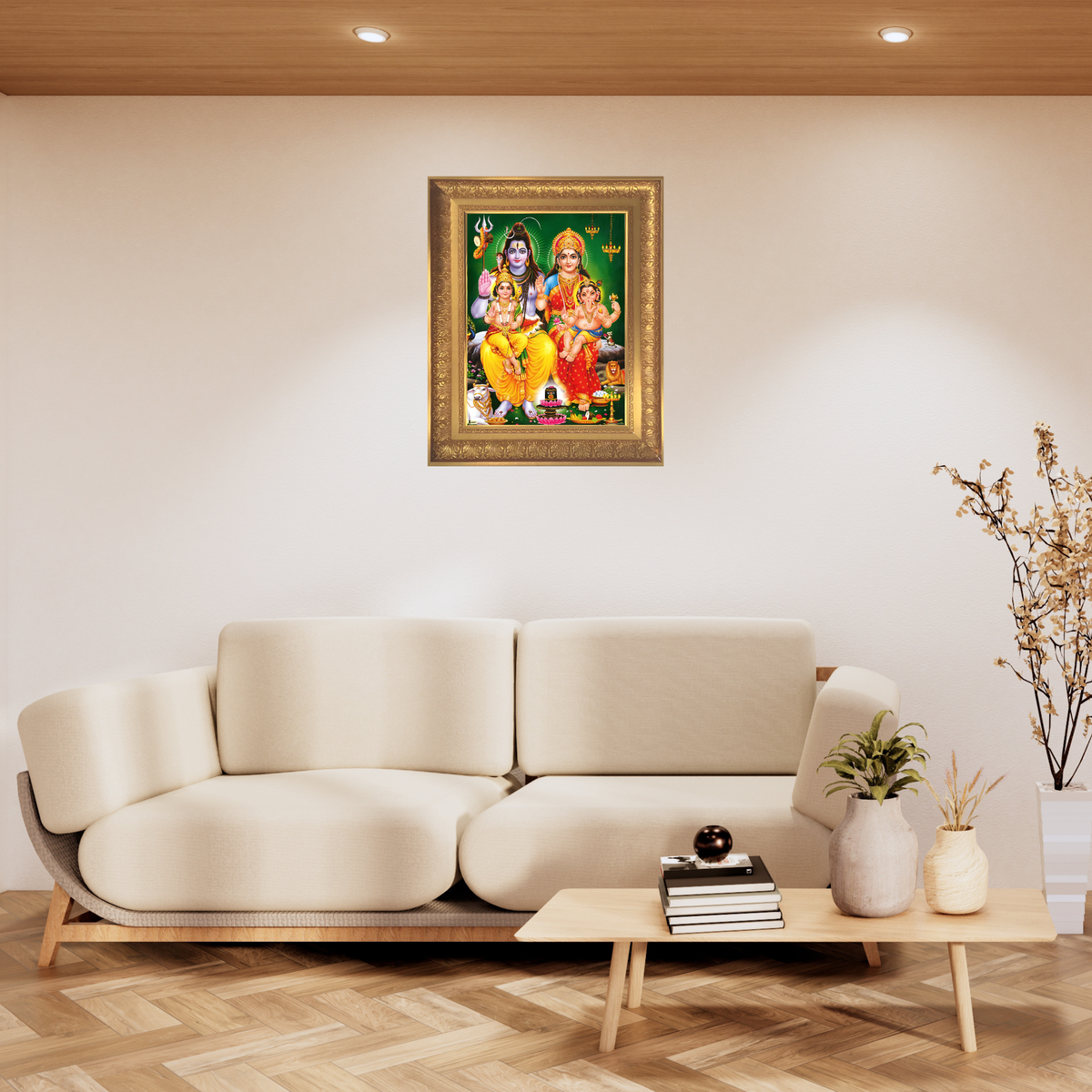 Premium Lord Shiva Parvati Family Wall Art – Shiva Parivar with Ganesha & Kartikeya Hindu God Photo Frame