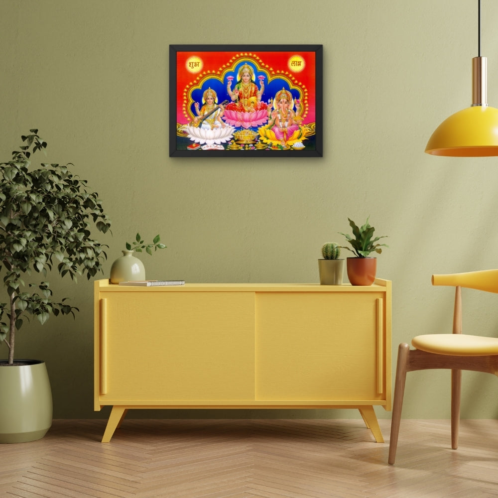 Lakshmi Saraswati Ganesha Wall Art – Goddess Lakshmi, Saraswati & Lord Ganesha Hindu God Photo Frame