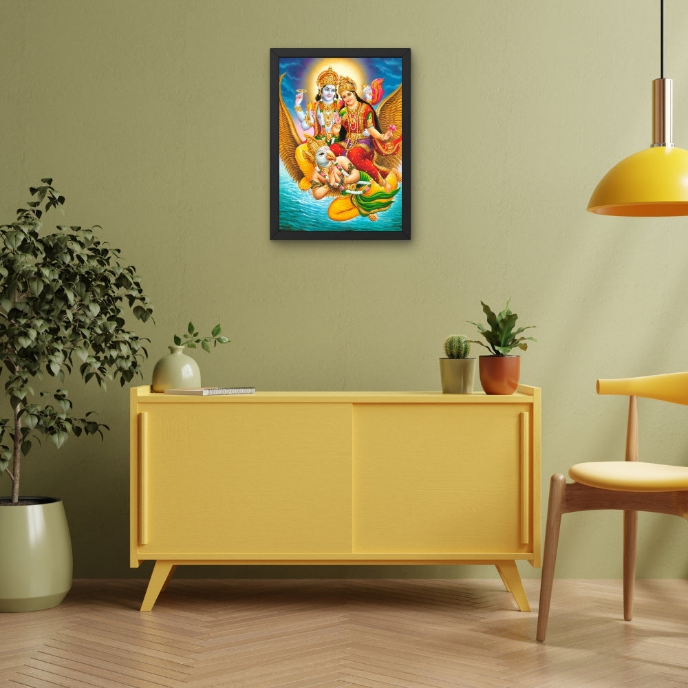 Lord Vishnu and Goddess Laxmi wall art-Sri vishnu with maa Laxmi Hindu God Frame