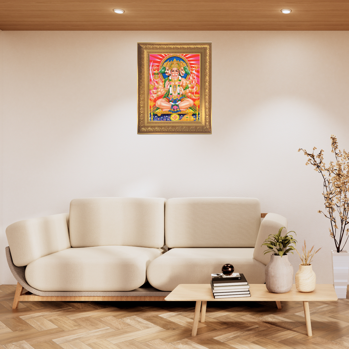 Premium Panchmukhi Hanuman Wall Art – Five-Faced Lord Hanuman Hindu God Photo Frame